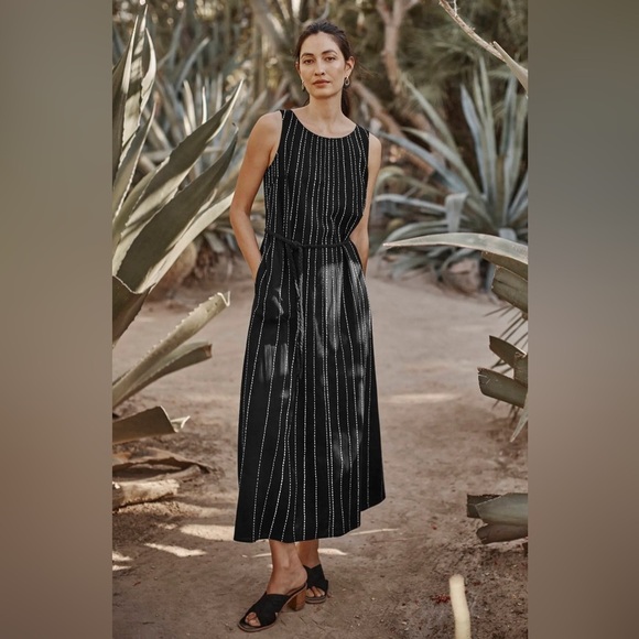 Pure J Jill Easy  A-line Maxi Dress Belted Boho Kantha Quilt Cotton Pockets M - Picture 1 of 16